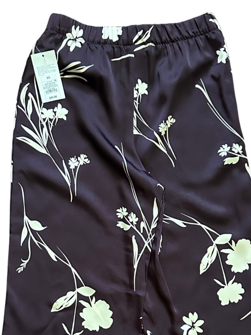 NWT a new day Chocolate Brown Wide-Leg Floral Pants with Cream Print XS - Picture 3 of 10